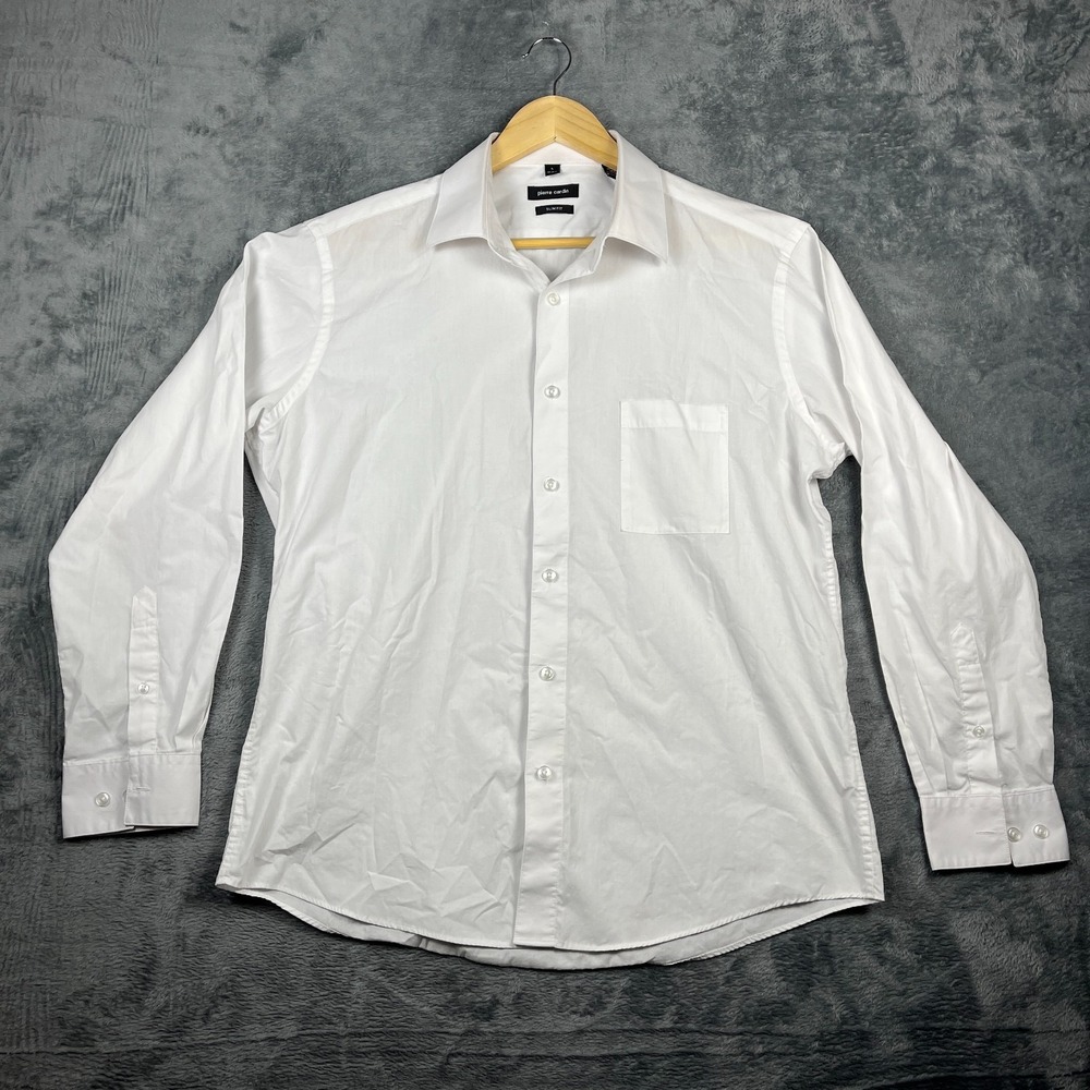Pierre Cardin Dress Shirt Mens L 16-16.5 34-35 White Slim Fit Office Wear Formal